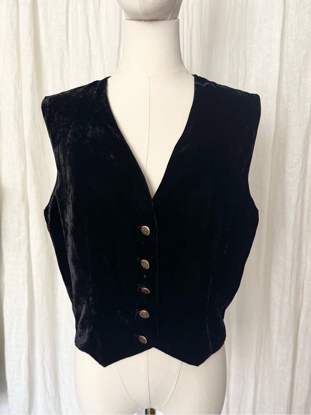 Vintage 90s Classic Black Velvet Button-Front Women's Vest